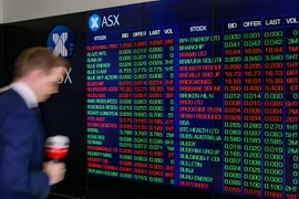 Bảng điện tử thông báo chỉ số chứng khoán tại sàn giao dịch ở Sydney, Australia ngày 10/3 vừa qua. (Ảnh: THX/TTXVN)
