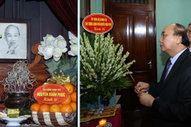 Thủ tướng Nguyễn Xuân Phúc dâng hương tưởng niệm Bác Hồ ở Nhà 67, Khu Di tích Chủ tịch Hồ Chí Minh tại Phủ Chủ tịch. (Ảnh: Thống Nhất/TTXVN)