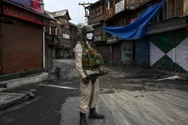 Một thành viên của lực lượng an ninh Ấn Độ đứng gác ở Srinagar thuộc Kashmir của Ấn Độ. (Nguồn: AFP)