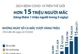 [Infographics] Số ca mắc COVID-19 toàn cầu vượt mốc 15 triệu người