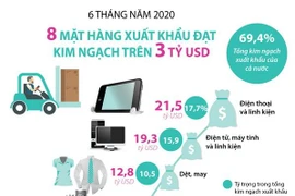[Infographics] Sáu tháng năm: 8 mặt hàng xuất khẩu trên 3 tỷ USD