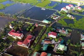 Nước lũ dâng cao ngập trắng và cô lập nhiều xã tại Nghệ An. (Ảnh: Nguyễn Sách/TTXVN phát)