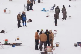 Lạnh thấu xương tại lễ hội câu cá trên băng ở Hàn Quốc