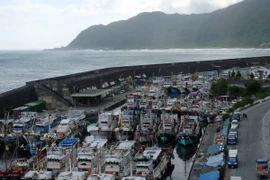 Neo đậu tàu thuyền tránh bão tại cảng Dasi, Nghi Lan, Đài Loan (Trung Quốc) ngày 26/9. (Nguồn: AFP/TTXVN) 