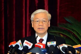 Tổng Bí thư Nguyễn Phú Trọng phát biểu bế mạc Hội nghị. (Ảnh: Thống Nhất/TTXVN)