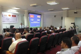 Đại sứ Đỗ Hoàng Long giới thiệu với các doanh nghiệp tỉnh Biển Đỏ, Ai Cập về tiêm năng hợp tác kinh tế giữa hai nước. (Ảnh: Nguyễn Trường/Vietnam+)