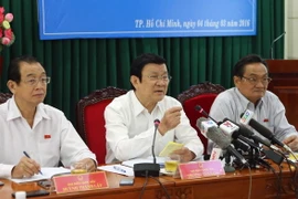 Chủ tịch nước Trương Tấn Sang phát biểu tại buổi tiếp xúc. (Ảnh: Nguyễn Khang/TTXVN)