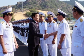 Chủ tịch nước Trương Tấn Sang đến dự Lễ khánh thành Cảng Quốc tế Cam Ranh (Khánh Hòa). (Ảnh: Nguyễn Khang/TTXVN) 