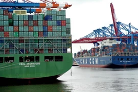 Tàu chở container bỏ neo tại cảng ở Hamburg, thành phố phía bắc nước Đức. (Nguồn: AFP/TTXVN)