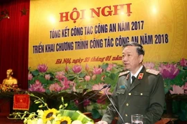 Bộ trưởng Bộ Công an Tô Lâm phát biểu chỉ đạo hội nghị. (Ảnh: Doãn Tấn/TTXVN)