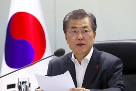 Tổng thống Hàn Quốc Moon Jae-in tại một cuộc họp ở Seoul. (Nguồn: AFP/TTXVN)