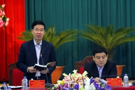 Trưởng Ban Tuyên giáo Trung ương Võ Văn Thưởng phát biểu tại buổi kiểm điểm. (Ảnh: Tá Chuyên/TTXVN)