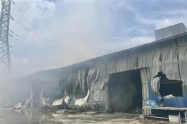 Nhà xưởng bị cháy rụi hoàn toàn. (Ảnh: TTXVN phát)