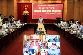 Ban chỉ đạo phòng, chống dịch COVID-19 tỉnh Thái Bình tổ chức họp trực tuyến với 290 điểm cầu. (Ảnh: Thế Duyệt/TTXVN)