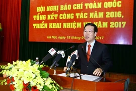 Ông Võ Văn Thưởng, Ủy viên Bộ Chính trị, Bí thư Trung ương Đảng, Trưởng Ban Tuyên giáo Trung ương phát biểu kết luận hội nghị. (Ảnh: Minh Quyết/TTXVN)
