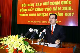 Ông Võ Văn Thưởng, Ủy viên Bộ Chính trị, Bí thư Trung ương Đảng, Trưởng Ban Tuyên giáo Trung ương phát biểu kết luận hội nghị. (Ảnh: Minh Quyết/TTXVN)