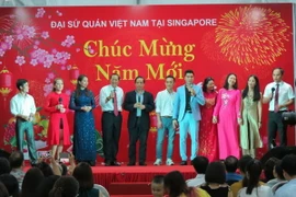 Đại sứ Nguyễn Tiến Minh giao lưu với cộng đồng người Việt tại Singapore. (Ảnh: Việt Dũng/Vietnam+)