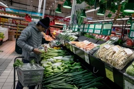 Người dân chọn mua thực phẩm tại một siêu thị ở Bắc Kinh. (Nguồn: EPA/TTXVN)