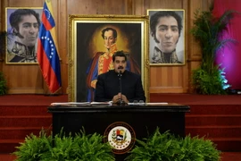 Tổng thống Venezuela Nicolas Maduro phát biểu trong cuộc họp báo ở Phủ Tổng thống. (Nguồn: AFP/TTXVN)