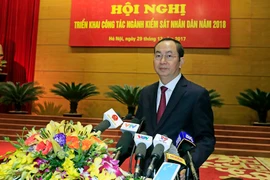 Chủ tịch nước Trần Đại Quang phát biểu chỉ đạo hội nghị. (Ảnh: Nhan Sáng/TTXVN)