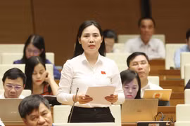 Đại biểu Quốc hội tỉnh Tuyên Quang Âu Thị Mai phát biểu ý kiến. (Ảnh: Phương Hoa/TTXVN)