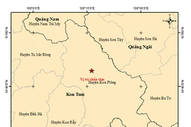 Bản đồ chấn tâm trận động đất vừa xảy ra tại huyện Kon Plông. (Nguồn: Viện VLĐC)