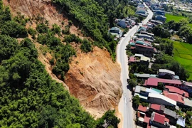 Hình ảnh một vị trí sạt lở tại tỉnh Yên Bái. (Ảnh: PV/Vietnam+)