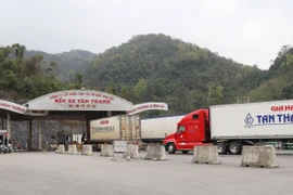 Phương tiện chở hoa quả tươi ra khu vực xuất khẩu cửa khẩu Tân Thanh (Lạng Sơn). (Ảnh: Quang Duy/TTXVN)