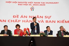Ông Vũ Quý Dương, Chủ tịch Hiệp hội người Việt Nam tại Hungary phát biểu ở đại hội. (Ảnh: TTXVN phát)