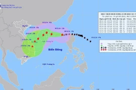 Đường đi của bão số 7, lúc 13 giờ ngày 8/11/2024. (Ảnh: TTXVN phát)