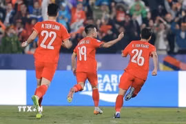 Tuyển Việt Nam sẽ sớm giành vé vào bán kết AFF Cup 2024? (Ảnh: Minh Quyết/TTXVN)