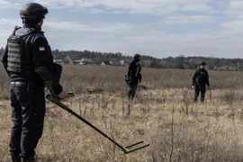 Các kỹ sư của Ukraine đang xử lý bom mìn. (Nguồn: Le Monde)