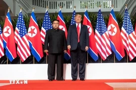 Ông Donald Trump (phải) trong cuộc gặp nhà lãnh đạo Triều Tiên Kim Jong-un tại Singapore ngày 12/6/2018. (Nguồn: AFP/TTXVN)