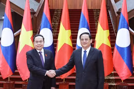 Chủ tịch Quốc hội Trần Thanh Mẫn hội kiến Thủ tướng Lào Sonexay Siphandone. (Ảnh: Thống Nhất/TTXVN)