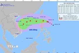 Hướng di chuyển của bão, tối 6/11. (Ảnh: TTXVN phát)