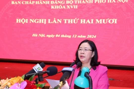 Ủy viên Bộ Chính trị, Bí thư Thành ủy Bùi Thị Minh Hoài phát biểu khai mạc hội nghị. (Ảnh: Văn Điệp/TTXVN)