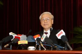 Tổng Bí thư Nguyễn Phú Trọng phát biểu bế mạc Hội nghị. (Ảnh: Trí Dũng/TTXVN)
