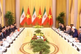 Chủ tịch nước Trần Đại Quang hội đàm với Tổng thống Cộng hòa Hồi giáo Iran Hassan Rouhani. (Ảnh: Nhan Sáng/TTXVN)