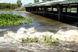 Xả lũ đập Tha La. (Ảnh: Vương Thoại Trung/TTXVN)