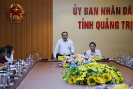 Bí thư Tỉnh ủy Quảng Trị Nguyễn Văn Hùng phát biểu tại cuộc họp. (Ảnh: Thanh Thủy/TTXVN)