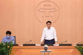 Chủ tịch UBND thành phố Hà Nội Nguyễn Đức Chung, Trưởng Ban Chỉ đạo chủ trì phiên họp. (Ảnh: Lâm Khánh/TTXVN)