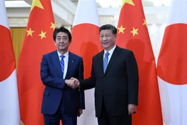Chủ tịch Trung Quốc Tập Cận Bình (phải) và Thủ tướng Nhật Bản Shinzo Abe trong cuộc gặp tại Bắc Kinh, Trung Quốc. (Ảnh: AFP/TTXVN)