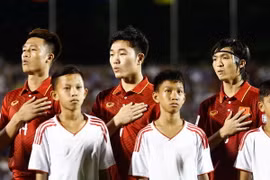 Bộ ba Huy Hùng - Xuân Trường - Tuấn Anh (từ trái qua) nhận được nhiều lời khen ngợi. (Ảnh: Minh Chiến/Vietnam+)