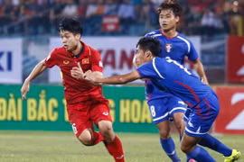 Công Phượng là điểm sáng hiếm hoi của tuyển Việt Nam trong trận hòa đối thủ cửa dưới Đài Bắc Trung Hoa tại Hàng Đẫy tối 22/3. (Ảnh: Minh Chiến/Vietnam+)