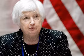 Bộ trưởng Tài chính Mỹ Janet Yellen phát biểu tại Washington, DC. (Ảnh: AFP/TTXVN)