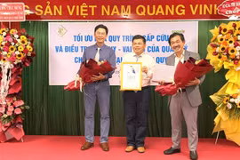 Hội Đột quỵ Thế giới trao chứng nhận chuẩn PLATINUM (Bạch kim) về điều trị đột quỵ cho Bệnh viện Đa khoa Trung ương Cần Thơ. (Ảnh: Ánh Tuyết/TTXVN)