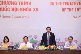 Tổng Thư ký Quốc hội, Chủ nhiệm Văn phòng Quốc hội Bùi Văn Cường phát biêu tại buổi họp báo. (Ảnh: Văn Điệp/TTXVN)