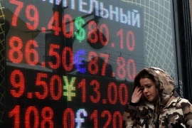 Bảng tỷ giá đồng ruble so với các đồng ngoại tệ tại thủ đô Moskva. (Nguồn: AFP/TTXVN)