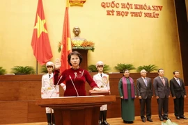 Bà Nguyễn Thị Kim Ngân, Ủy viên Bộ Chính trị đã chính thức tuyên thệ nhậm chức Chủ tịch Quốc hội nước Cộng hòa Xã hội chủ nghĩa Việt Nam khóa XIV. (Ảnh: Trọng Đức/TTXVN)