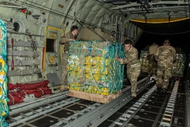 Binh sỹ Anh chuyển hàng cứu trợ lên máy bay vận tải Hercules C130 để chuyển tới miền bắc Iraq. (Nguồn: AFP/TTXVN)
